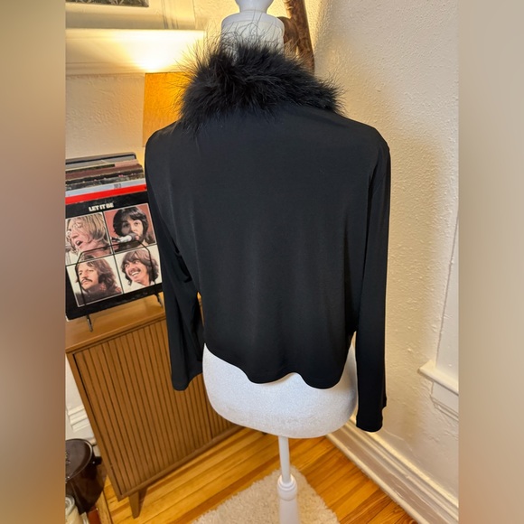 Calvin Klein Feathered Trimmed Cardigan Size Medium Sexy Black Going Out Top - Picture 7 of 11